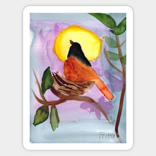 A Bird Sitting on Nest Against the Sunset Sticker